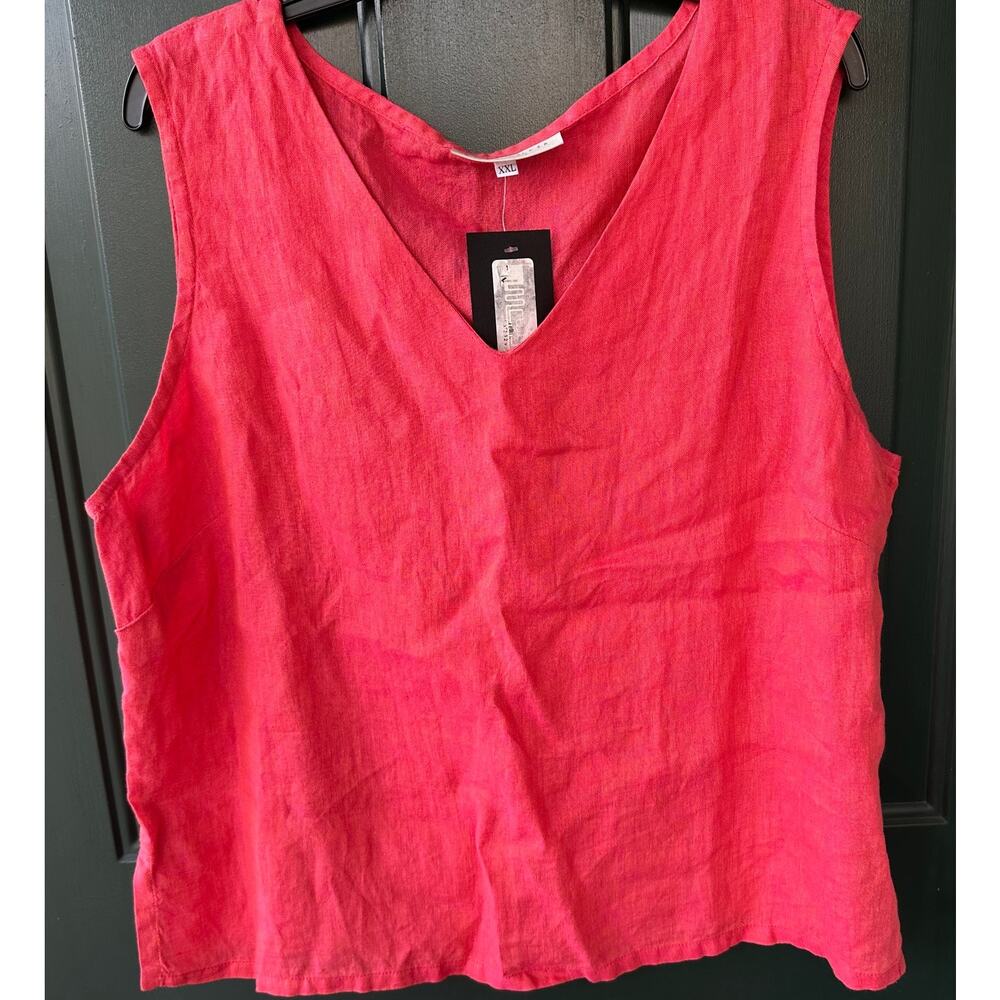 NWT Bryn Walker XXL Linen Tank Top Pink Orange Sleeveless Made in USA Minimalist